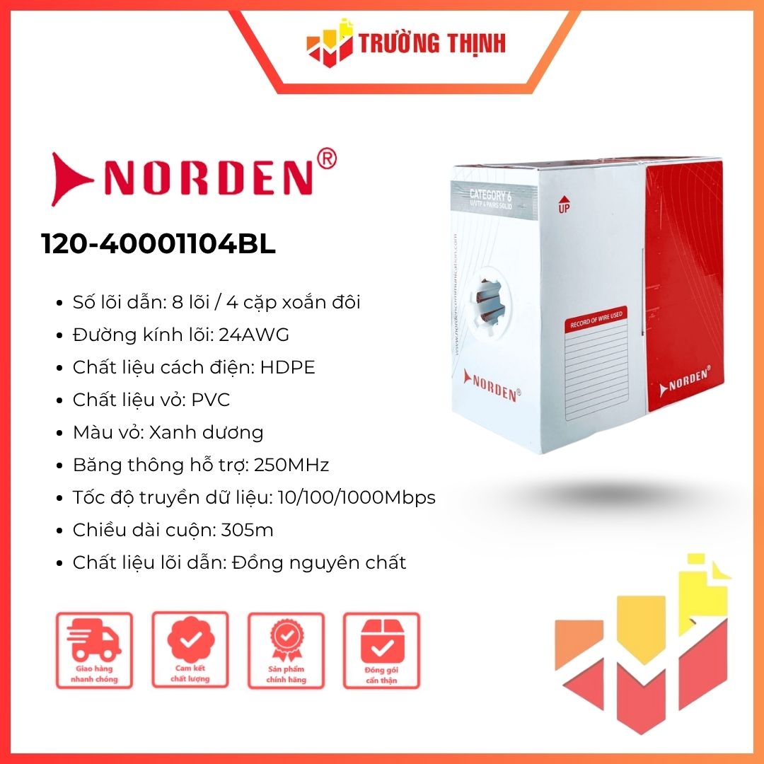 Cáp mạng Norden CAT 6 UTP 24AWG 4 PAIR 120-40001104BL