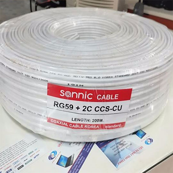 Cáp Đồng Trục liền nguồn RG59+2C CCS+CU  200m màu trắng