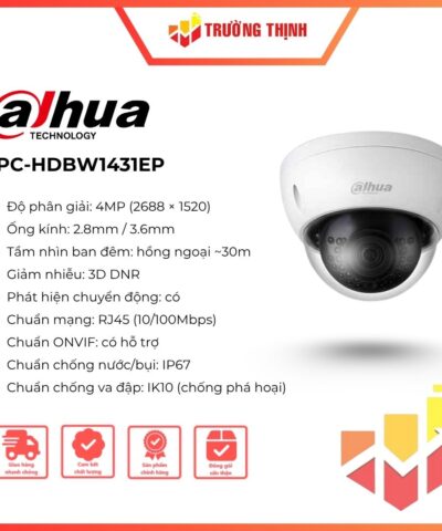 Camera IP 4MP Dome Hồng Ngoại DAHUA IPC-HDBW1431EP