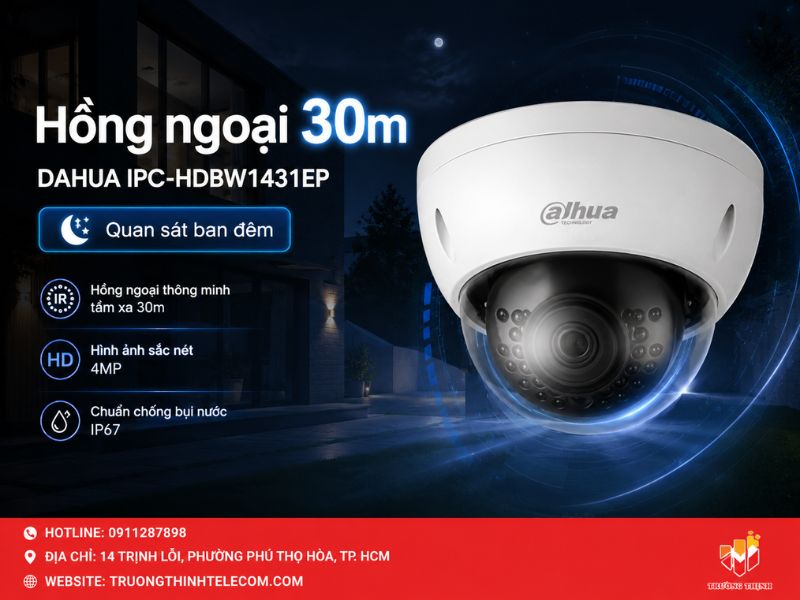 Khả năng quan sát ban đêm hồng ngoại 30m của DAHUA IPC-HDBW1431EP