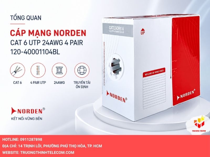 Tổng quan về cáp mạng Norden CAT 6 UTP 24AWG 4 PAIR 120-40001104BL