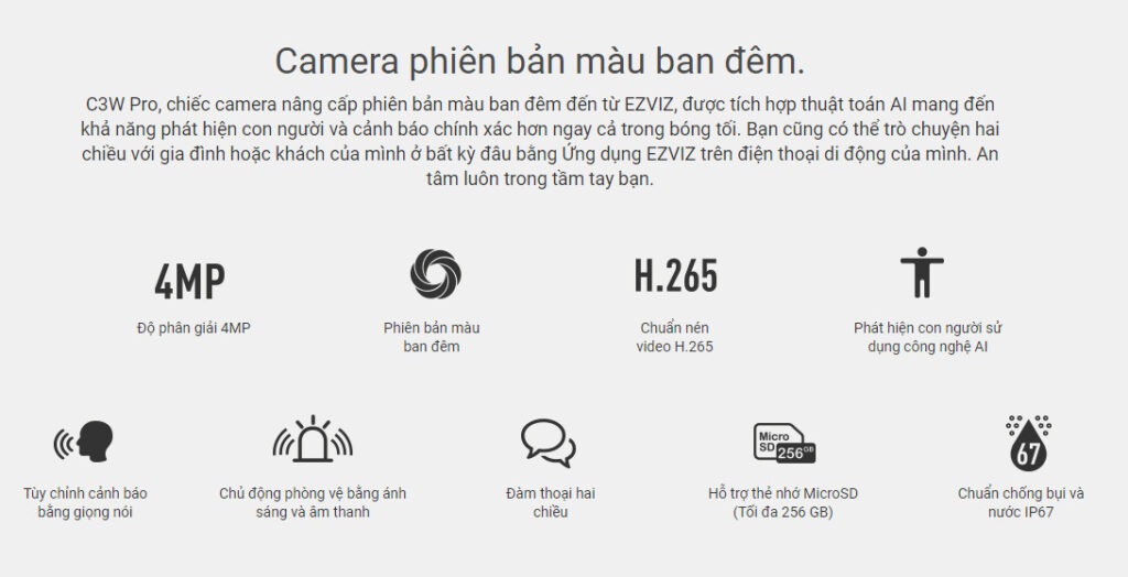 Thông số kỹ thuật Camera wifi Ezviz C3W Pro 4MP - H265