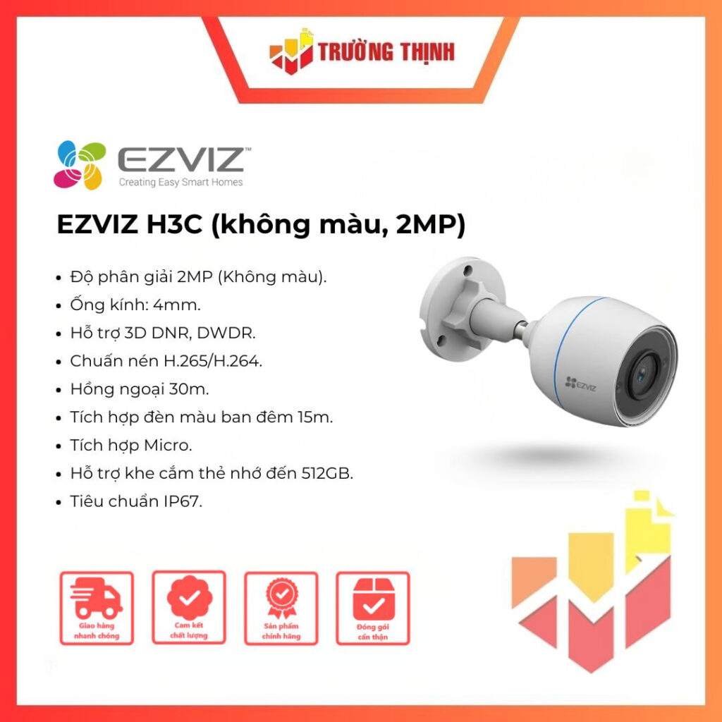 Camera Wifi Ezviz CS-H3C Không Màu (CS-H3C-R100-1K2WF)