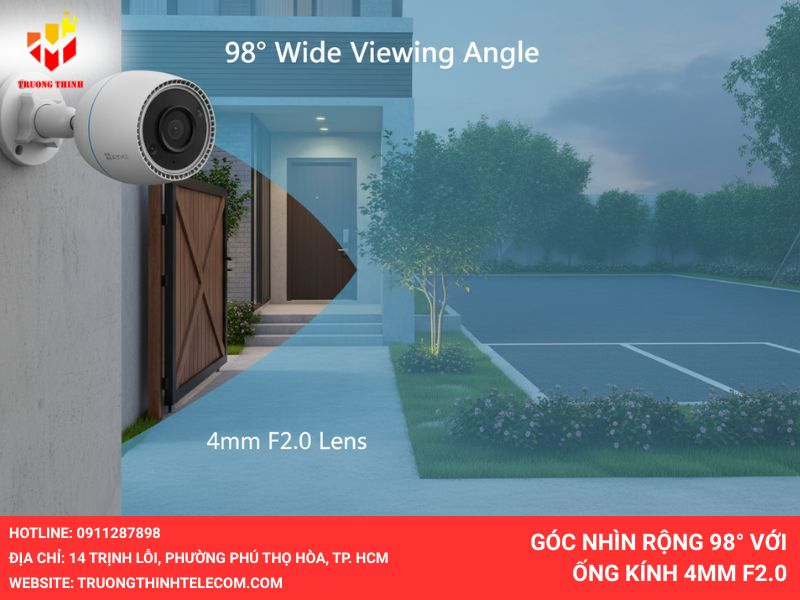 Góc nhìn rộng 98° với ống kính 4mm F2.0