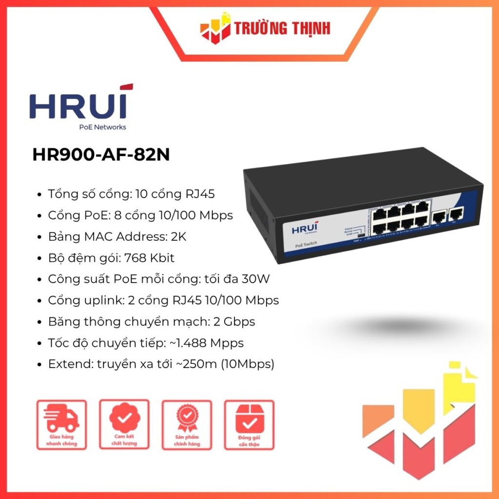 Switch POE Gigabit Hrui 8 Port HR900-AF-82N 100Mbps