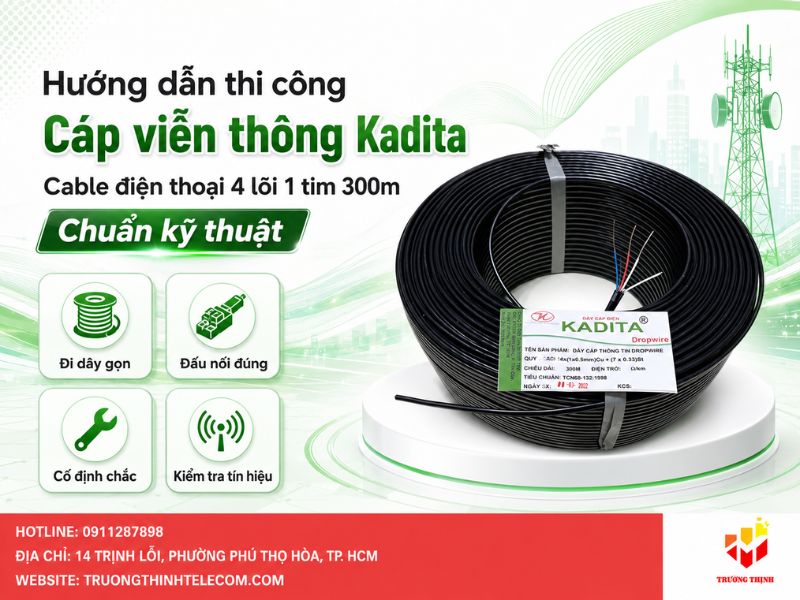 Hướng dẫn thi công cáp viễn thông Kadita cable điện thoại 4 lõi 1 tim 300m chuẩn kỹ thuật