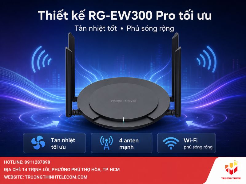Thiết kế bộ phát Wi-Fi RG-EW300 Pro tối ưu cho khả năng tản nhiệt và phủ sóng