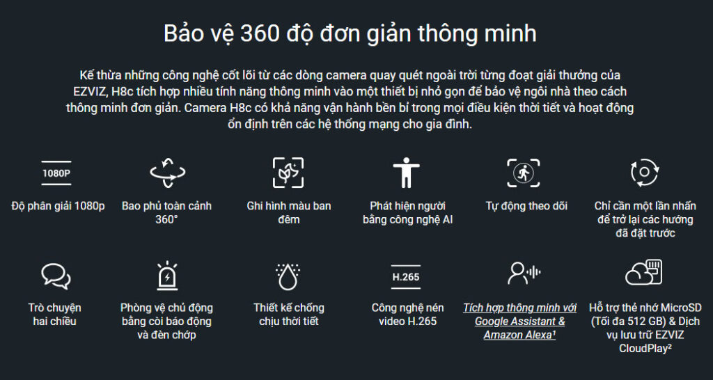 Thông số kỹ thuật Camera wifi Ezviz CS-H8C 