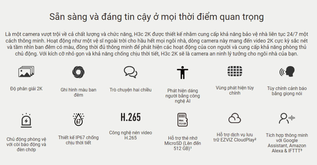 Thông số kỹ thuật Camera wifi Ezviz CS-H3C 3mp