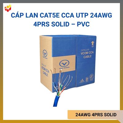 Cáp LAN CAT5E CCA UTP 24AWG 4PRS Solid – PVC