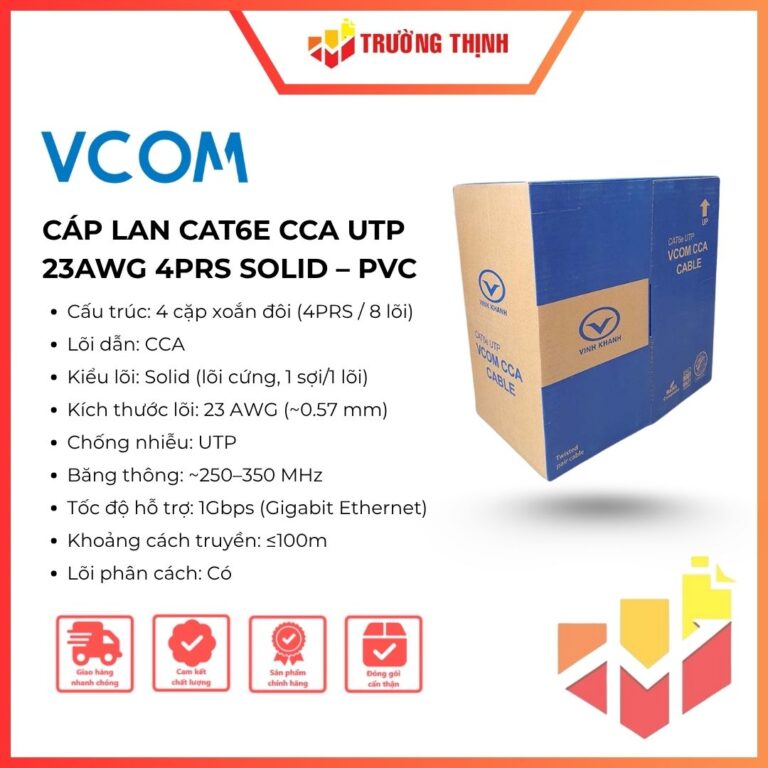 Cáp LAN CAT6E CCA UTP 23AWG 4PRS Solid – PVC màu xanh