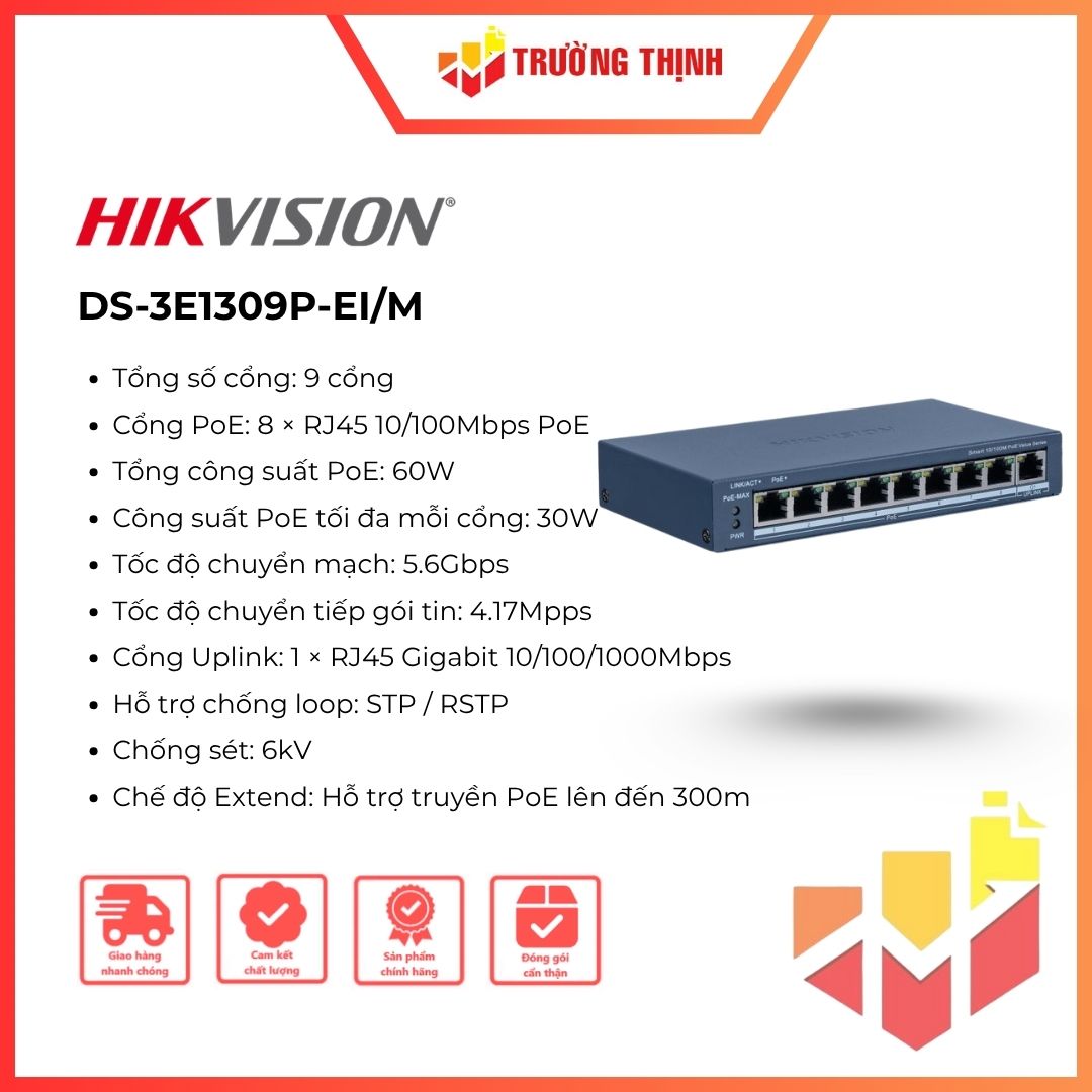 Switch thông minh PoE 8 cổng HIKVISION DS-3E1309P-EI/M