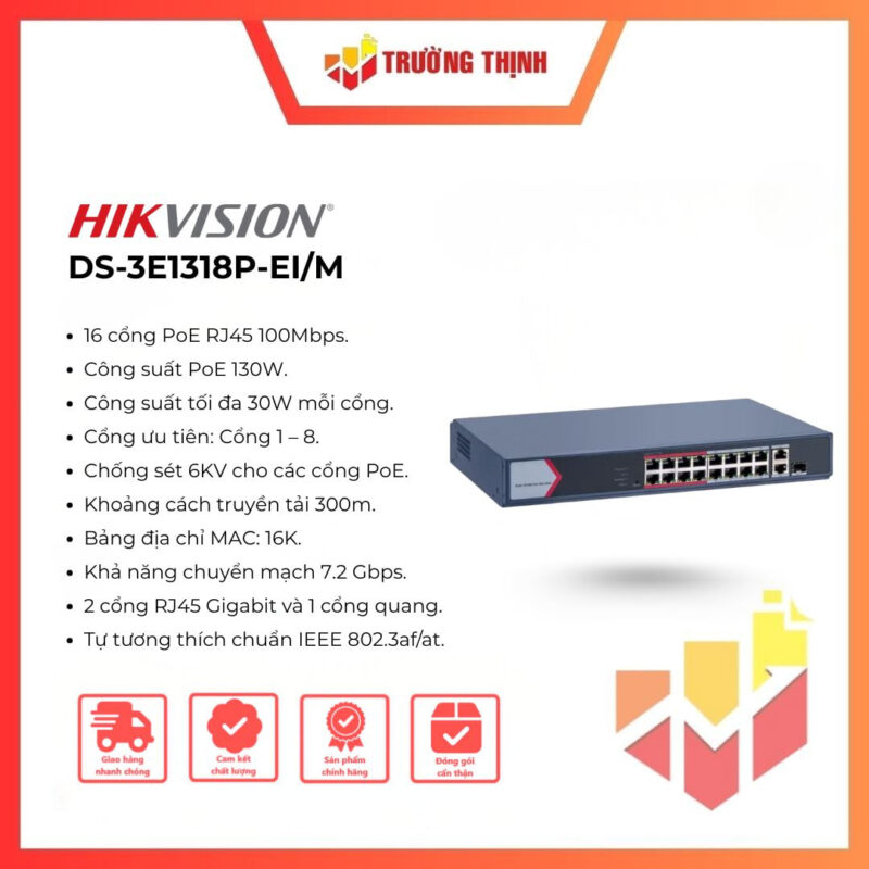 Switch mạng thông minh 16 cổng PoE HIKVISION DS-3E1318P-EI/M