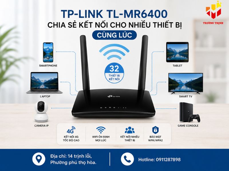 TP-Link TL-MR6400 với khả năng chia sẻ kết nối cho nhiều thiết bị cùng lúc