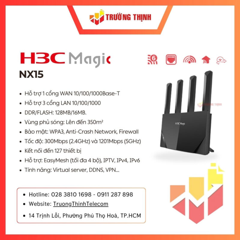 Router Wifi 6 tốc độ 1500Mbps H3C Magic NX15
