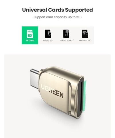 Đầu đọc thẻ Ugreen 80124 Đầu cắm Type C Tương thích thẻ Micro SD, Micro SDXC, Micro SDHC UHS-I