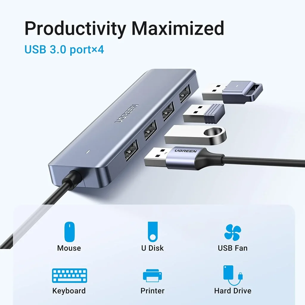 Bộ chia Ugreen 70336 USB Type-C ra 4 cổng USB 3.0 có hỗ trợ nguồn 