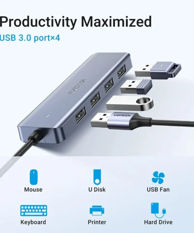 Bộ chia Ugreen 70336 USB Type-C ra 4 cổng USB 3.0 có hỗ trợ nguồn