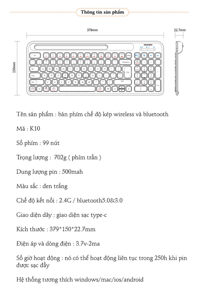 Bàn phím không dây NEWMEN K10