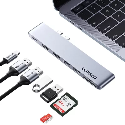 Bộ chuyển Dual Ugreen 80856 Type C to HDMI + USB 3.0 + Card Reader + Type C
