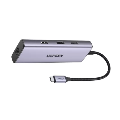 Bộ chuyển đổi Ugreen 90119 USB Type C to 2 HDMI, USB 3.0, Lan, Sạc PD, đọc thẻ SD/TF