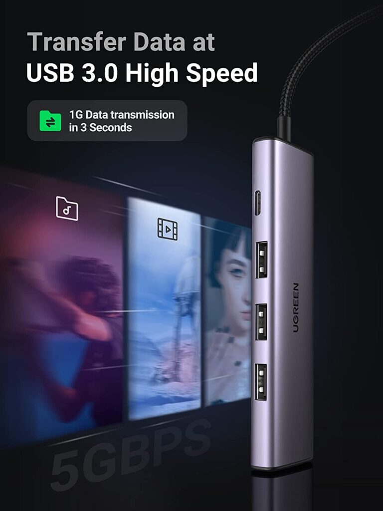 Bộ chia Ugreen 20805 USB 3.0 Type-A ra 4 cổng USB 3.0 (hỗ trợ nguồn Type-C)