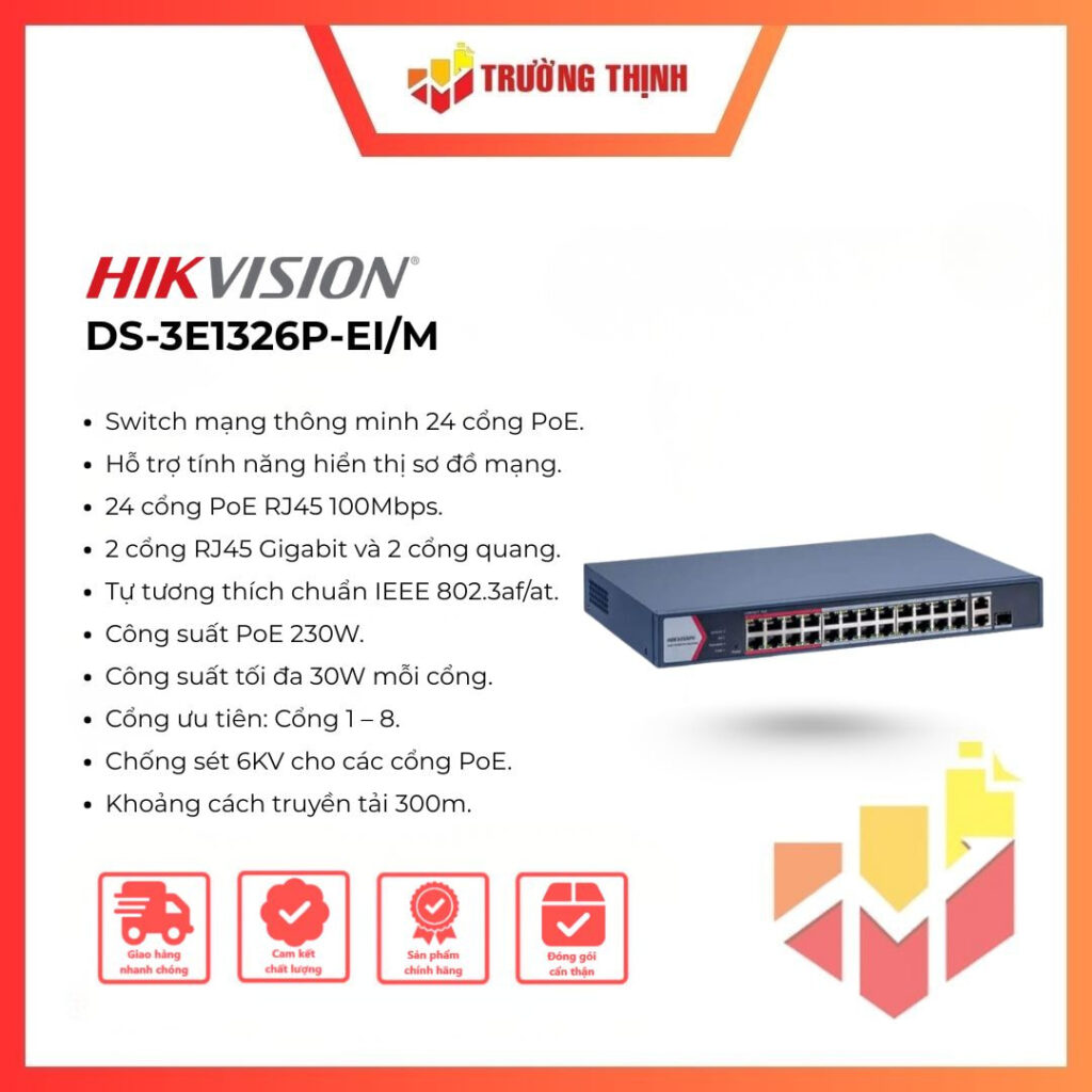 Switch mạng smart 24 cổng PoE HIKVISION DS-3E1326P-EI/M