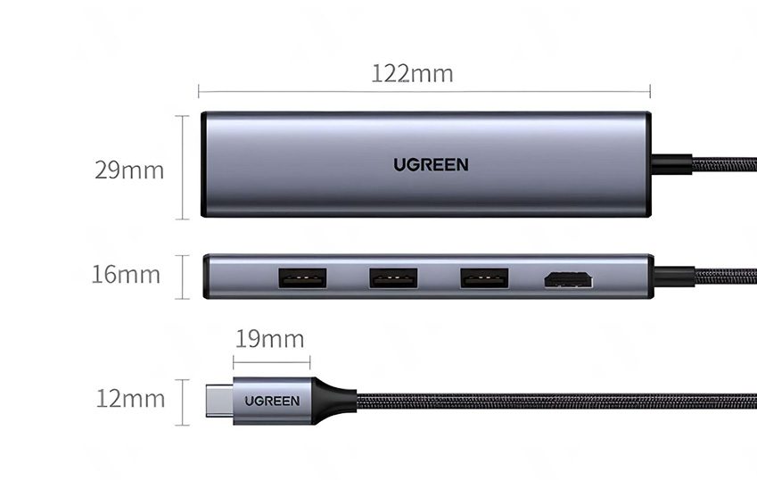 Bộ chuyển Ugreen 20934 Type C to HDMI + USB 3.0 + Lan Gigabit 
