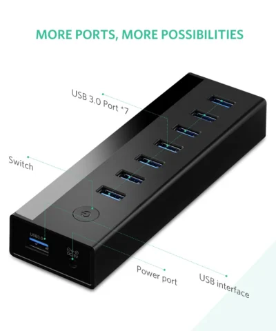 Bộ chia Ugreen 40522 USB 3.0 7 cổng nguồn 5V2A