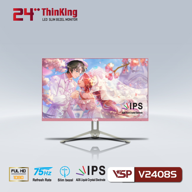 Màn hình LCD VSP V2408S Màu Hồng (24 inch/ FHD/ 75Hz/ IPS) 