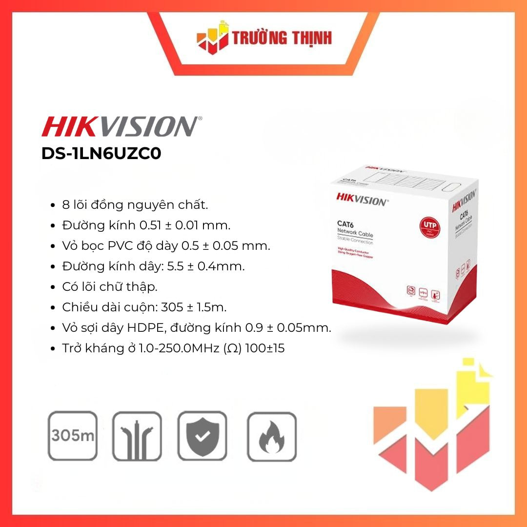 Cáp mạng CAT6 Hikvision DS-1LN6UZC0 U/UTP