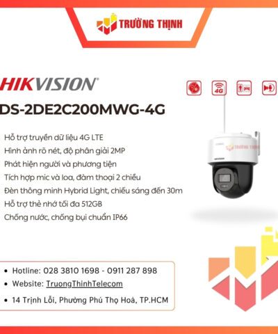 Camera IP Mini PT Hikvision DS-2DE2C200MWG-4G 2MP 4G