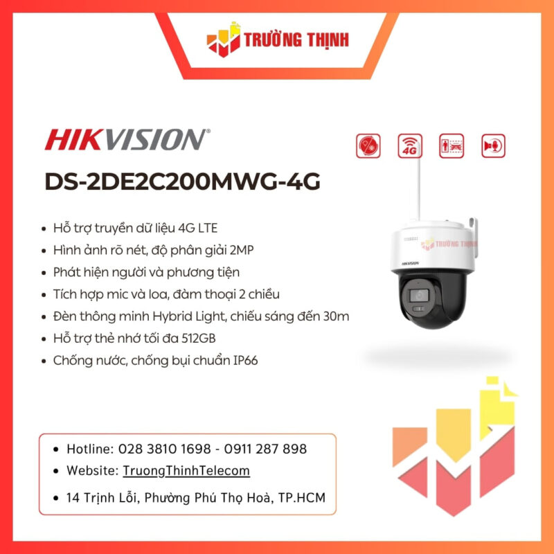 Camera IP Mini PT Hikvision DS-2DE2C200MWG-4G 2MP 4G