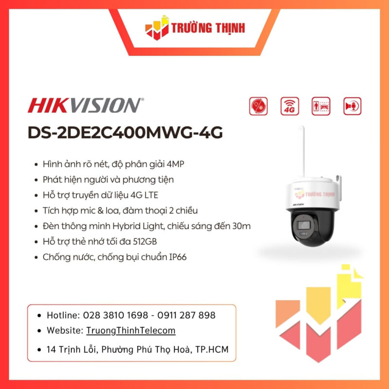 Camera HIKVISION DS-2DE2C400MWG-4G IP Mini PT 4MP