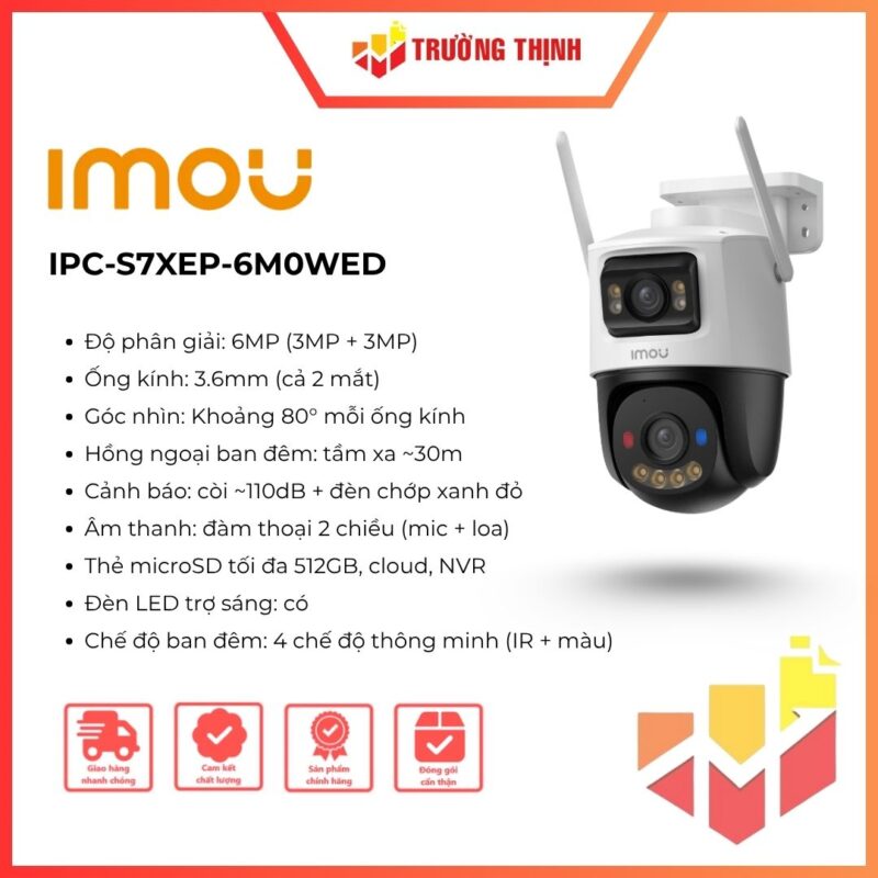 Camera WiFi 6MP IMOU IPC-S7XEP-6M0WED xoay 360 độ ngoài trời