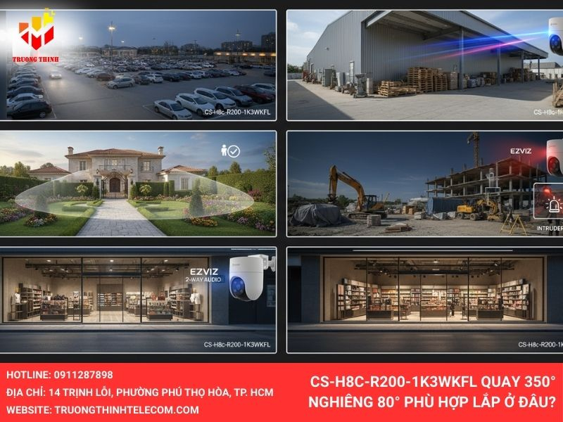 CS-H8c-R200-1K3WKFL quay 350° nghiêng 80° phù hợp lắp ở đâu?