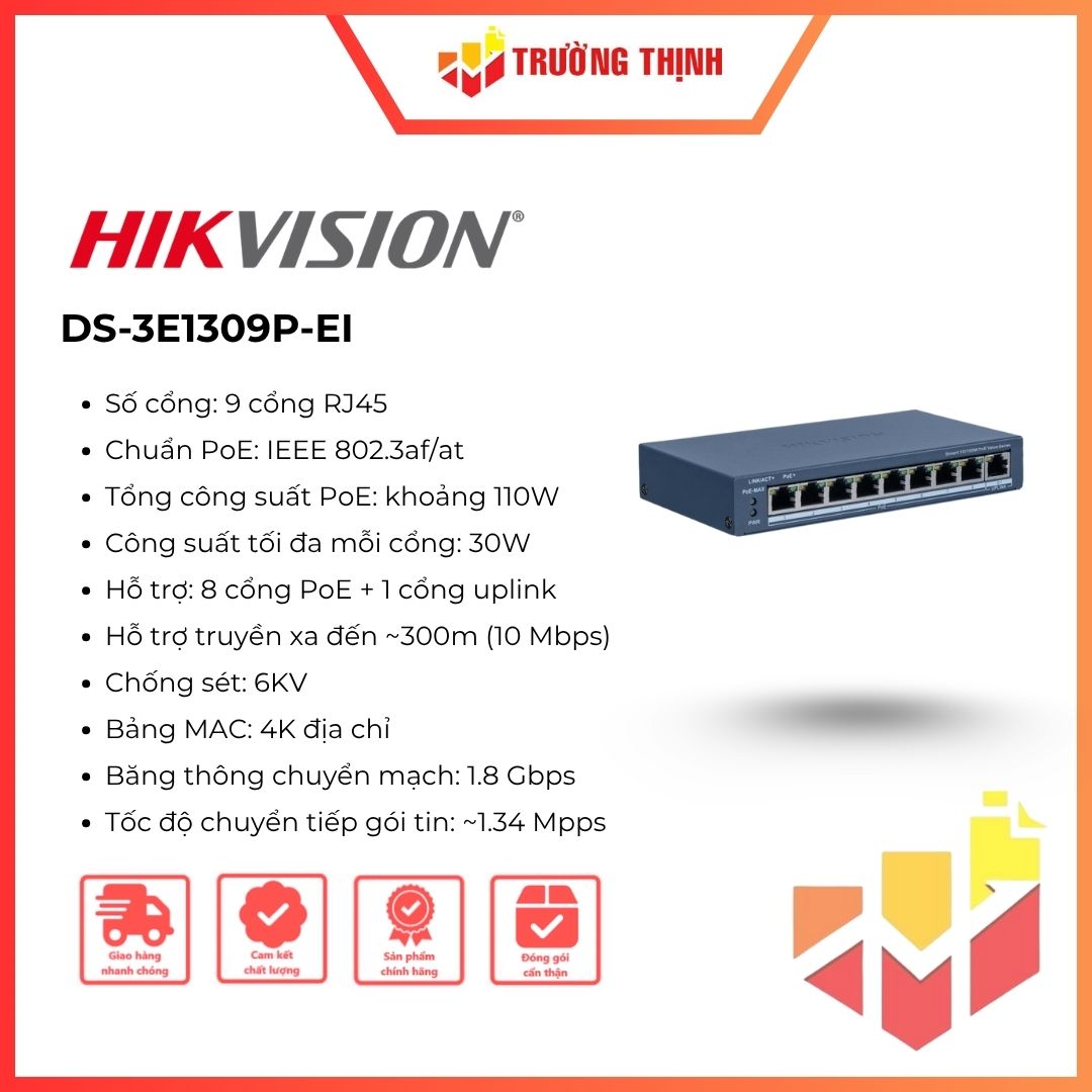Smart Switch 8 Cổng POE HIKVISION DS-3E1309P-EI 1 Uplink 10/100/1000 Mbps