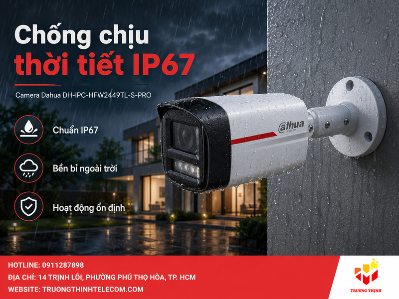 Khả năng chống chịu thời tiết IP67 của camera Dahua DH-IPC-HFW2449TL-S-PRO