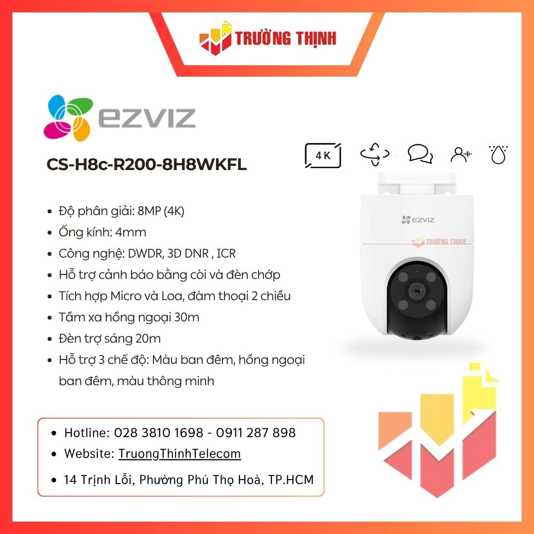 Camera WiFi quay quét 4K Ezviz CS-H8c-R200-8H8WKFL(4mm)