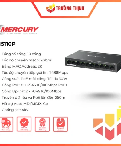 Switch để bàn Mercusys MS110P 10 cổng 10/100Mbps với 8 cổng PoE+