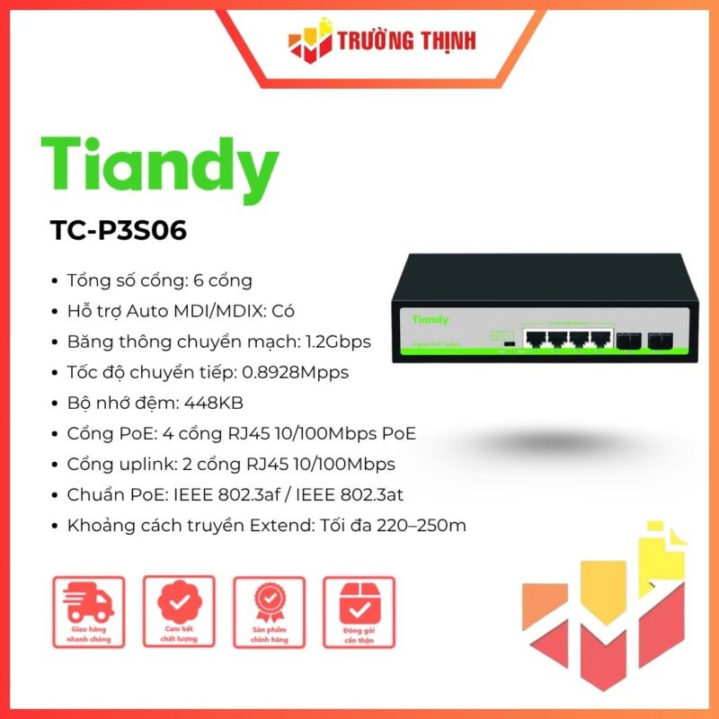 Switch PoE Tiandy 6-Port 10/100Mbps TIANDY TC-P3S06