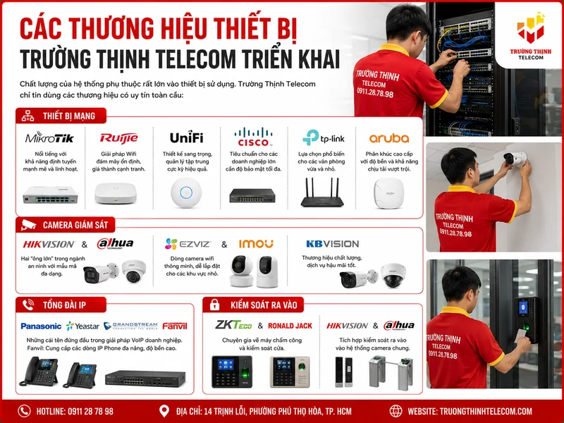 Các thương hiệu thiết bị Trường Thịnh Telecom triển khai