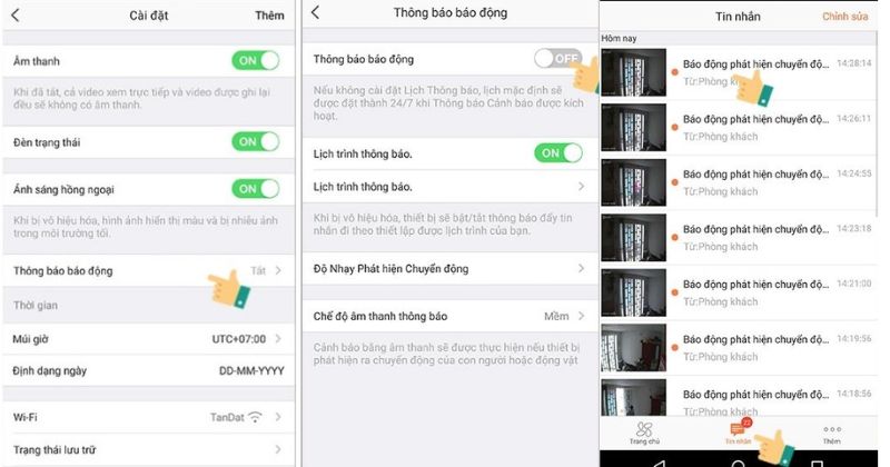 Bật thông báo báo động