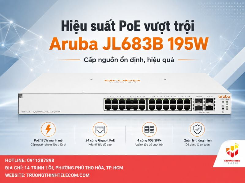 Hiệu suất PoE vượt trội trên Aruba JL683B 195W