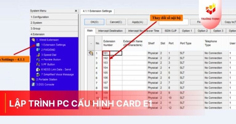 Hướng dẫn lập trình PC cấu hình card E1 có tổng đài KXNS300