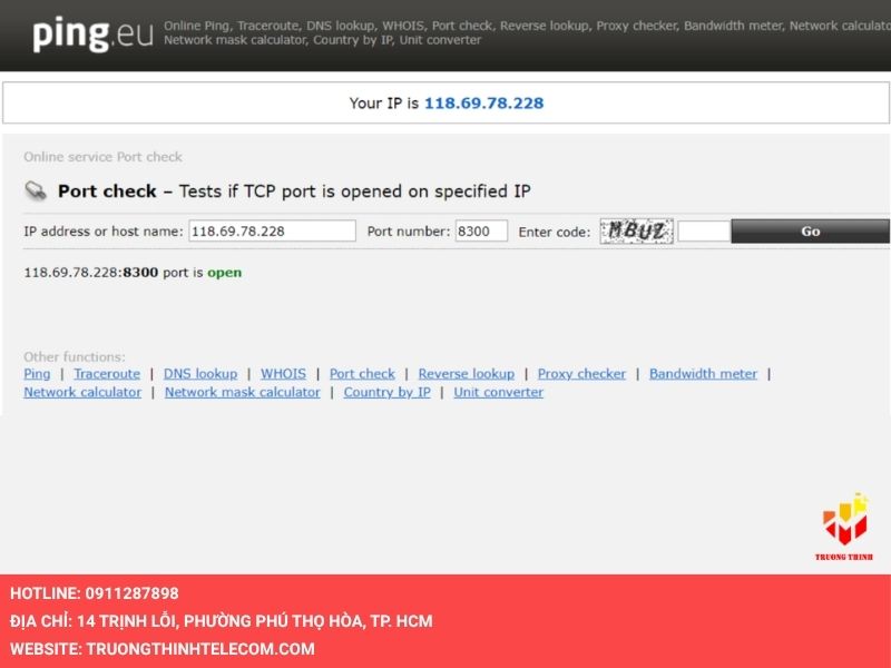 Trang ping.eu để kiểm tra cổng
