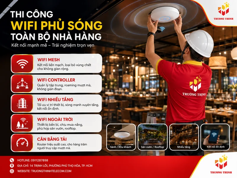 Thi công Wifi phủ sóng toàn bộ nhà hàng