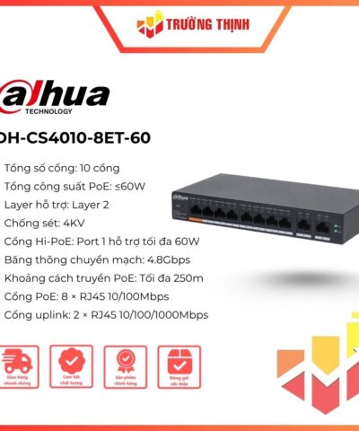 Switch Cloud 10 port Dahua DH-CS4010-8ET-60 PoE