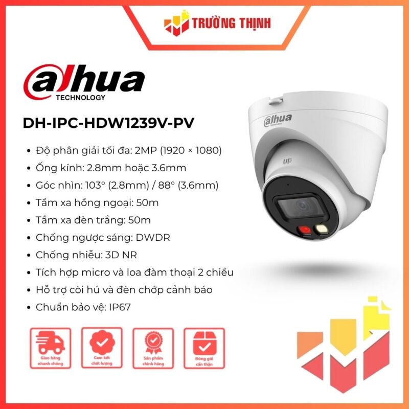 Camera IP Dome Dahua DH-IPC-HDW1239V-PV 2MP