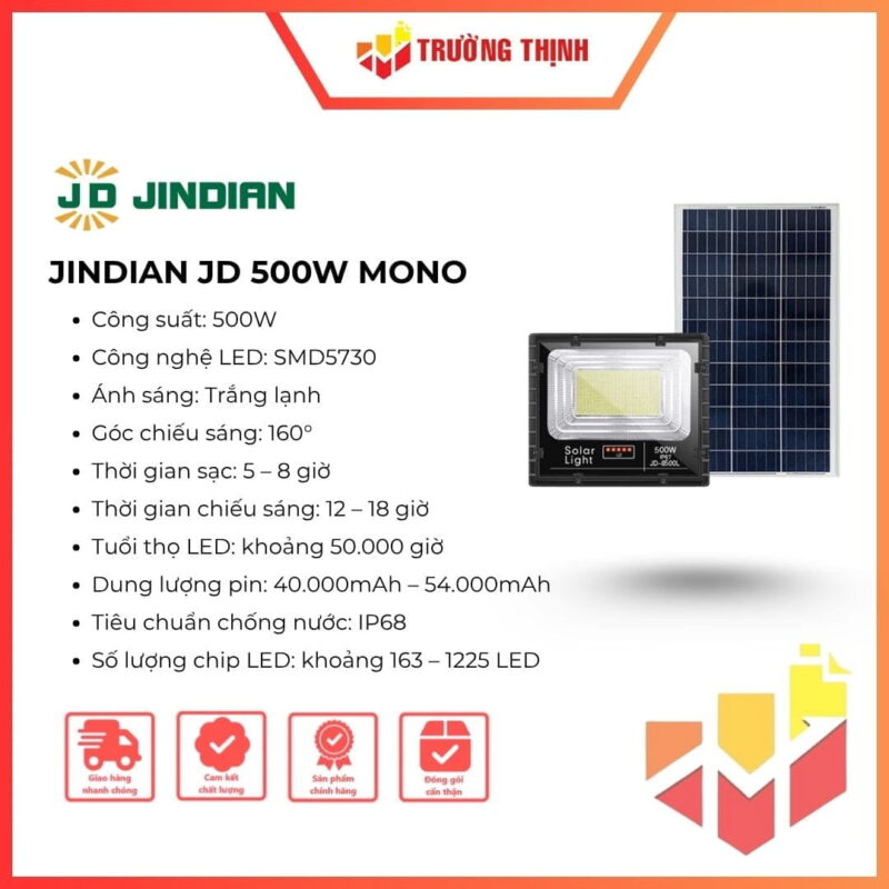 Đèn pha năng lượng mặt trời 500W JINDIAN JD 500W MONO